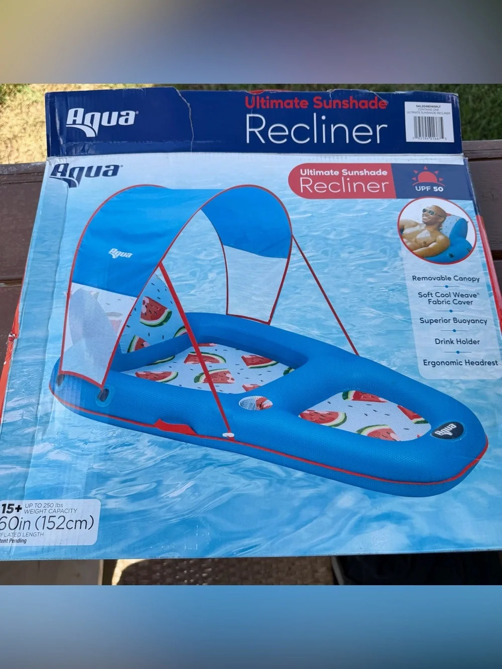 Aqua Ultimate Sunshade Recliner Ultra-Comfortable Mesh Covered Pool Lounge Float - Picture 1 of 11